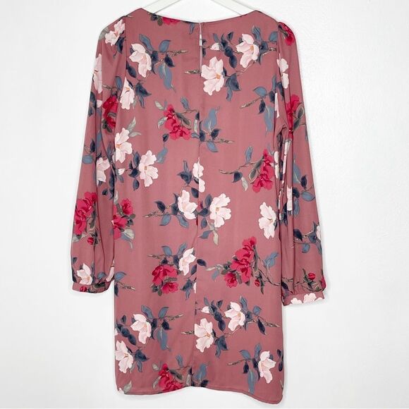 Lulus Rosalinda mauve floral print long sleeve shift dress - size small - Picture 2 of 8